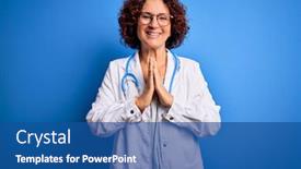  Presentation with praying hands - Cool new slide set with middle-age-curly-hair-doctor backdrop and a ocean colored foreground