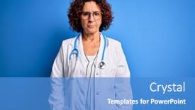  Presentation with curly hair - Beautiful slide deck featuring middle-age-curly-hair-doctor backdrop and a teal colored foreground