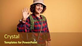  Presentation with canteen - Colorful theme enhanced with middle-age-curly-hair-hiker backdrop and a tawny brown colored foreground
