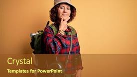  Presentation with canteen - Slide deck with middle-age-curly-hair-hiker background and a tawny brown colored foreground