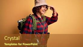  Presentation with canteen - Presentation design consisting of middle-age-curly-hair-hiker background and a tawny brown colored foreground
