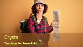  Presentation with canteen - Amazing presentation having middle-age-curly-hair-hiker backdrop and a tawny brown colored foreground