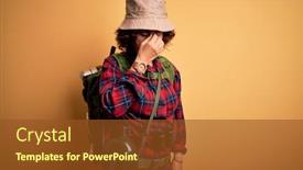  Presentation with canteen - Theme with middle-age-curly-hair-hiker background and a tawny brown colored foreground