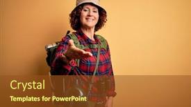  Presentation with canteen - Colorful slide set enhanced with middle-age-curly-hair-hiker backdrop and a tawny brown colored foreground