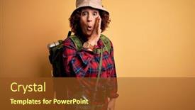  Presentation with canteen - Presentation design with middle-age-curly-hair-hiker background and a tawny brown colored foreground