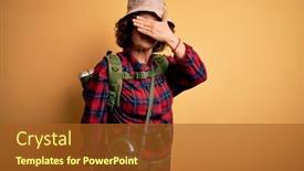  Presentation with canteen - Amazing PPT layouts having middle-age-curly-hair-hiker backdrop and a tawny brown colored foreground