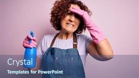  Presentation with sprayer - Presentation having middle-age-curly-hair-woman background and a ocean colored foreground