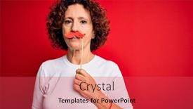  Presentation with curly hair - Audience pleasing presentation design consisting of middle-age-curly-hair-woman backdrop and a red colored foreground