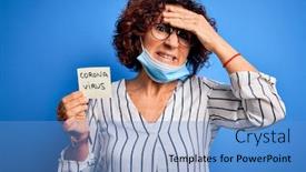  Presentation with medical face mask - Theme enhanced with middle-age-curly-hair-woman background and a teal colored foreground