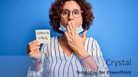  Presentation with corona - Audience pleasing presentation design consisting of middle-age-curly-hair-woman backdrop and a teal colored foreground