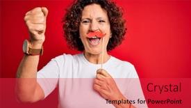  Presentation with curly hair - Presentation design with middle-age-curly-hair-woman background and a red colored foreground