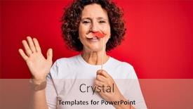  Presentation with curly hair - Audience pleasing theme consisting of middle-age-curly-hair-woman backdrop and a coral colored foreground