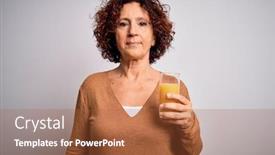  Presentation with healthy juice - Amazing slide deck having middle-age-curly-hair-woman backdrop and a red colored foreground