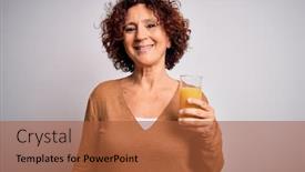  Presentation with healthy juice - Slide set enhanced with middle-age-curly-hair-woman background and a red colored foreground