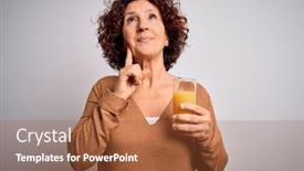  Presentation with healthy juice - Slide set with middle-age-curly-hair-woman background and a red colored foreground
