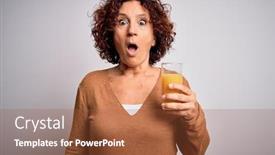  Presentation with healthy juice - Colorful slide set enhanced with middle-age-curly-hair-woman backdrop and a red colored foreground