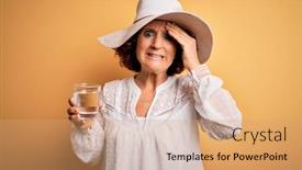  Presentation with water glass - Audience pleasing PPT theme consisting of middle-age-curly-woman backdrop and a coral colored foreground