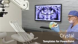  Presentation with treatment - Slide set enhanced with middle-age-dentist-preparing-treatment background and a tawny brown colored foreground