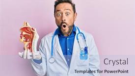  Presentation with respiratory system - PPT theme featuring middle-age-doctor-man-holding background and a light blue colored foreground