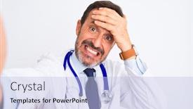  Presentation with shame - Beautiful presentation featuring middle age doctor man wearing stethoscope make selfie over isolated white background stressed with hand on head shocked with shame and surprise face angry and frustrated fear and upset for mistake backdrop and a light blue colored foreground