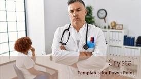  Presentation with clinic - Slides having middle-age-doctor-man background and a coral colored foreground