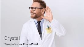  Presentation with hearing - Presentation featuring middle-age-doctor-man background and a sky blue colored foreground