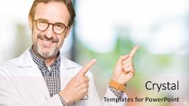 Presentation with medical smiling doctor - Beautiful PPT theme featuring middle age doctor men wearing backdrop and a  colored foreground