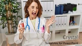  Presentation with hands holding - PPT layouts featuring middle-age-doctor-woman-holding background and a coral colored foreground