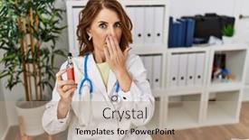  Presentation with medical hand - Presentation theme with middle-age-doctor-woman-holding background and a  colored foreground