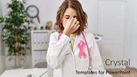  Presentation with pink ribbon - Presentation theme having middle-age-doctor-woman-wearing background and a  colored foreground