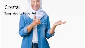  Presentation with hand palm - Amazing presentation theme having middle age eastern arab woman backdrop and a white colored foreground