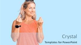  Presentation with salary - Colorful presentation design enhanced with middle-age-fit-blonde-woman backdrop and a white colored foreground