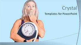  Presentation with mouth - Slide deck with middle-age-fit-blonde-woman background and a cool aqua colored foreground