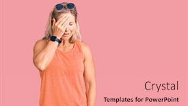  Presentation with face pain - PPT theme featuring middle-age-fit-blonde-woman background and a coral colored foreground