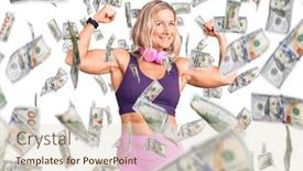  Presentation with headphones - Audience pleasing PPT theme consisting of middle-age-fit-blonde-woman backdrop and a lemonade colored foreground