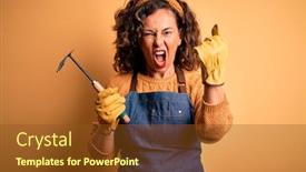  Presentation with anger - Slide set with middle-age-gardener-woman-wearing background and a tawny brown colored foreground