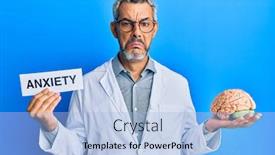  Presentation with brain anxiety - Amazing PPT theme having middle-age-grey-haired-man backdrop and a light blue colored foreground