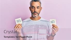  Presentation with yes - Presentation design consisting of middle-age-grey-haired-man background and a lemonade colored foreground