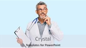  Presentation with clipboard stethoscope - Cool new theme with middle-age-grey-haired-man backdrop and a sky blue colored foreground