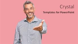  Presentation with business casual - Slide deck with middle-age-grey-haired-man background and a coral colored foreground