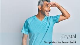  Presentation with far away - Slide set enhanced with middle-age-grey-haired-man background and a light blue colored foreground