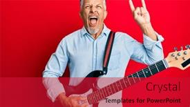  Presentation with electric guitar - Audience pleasing PPT layouts consisting of middle-age-grey-haired-man backdrop and a crimson colored foreground