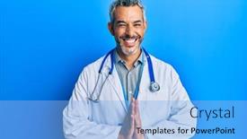  Presentation with praying hands - Audience pleasing PPT theme consisting of middle-age-grey-haired-man backdrop and a light blue colored foreground