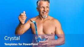  Presentation with weight loss - PPT theme with middle-age-grey-haired-man background and a teal colored foreground