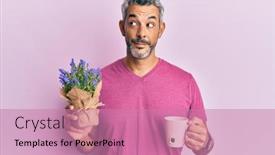  Presentation with grey - Audience pleasing presentation consisting of middle-age-grey-haired-man backdrop and a coral colored foreground