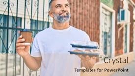  Presentation with food city - Audience pleasing theme consisting of middle-age-grey-haired-man backdrop and a lemonade colored foreground