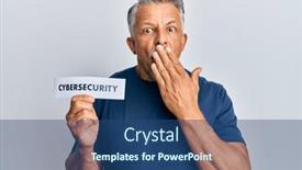  Presentation with cybersecurity - Amazing slide set having middle-age-grey-haired-man backdrop and a ocean colored foreground