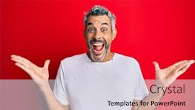  Presentation with tshirt - Colorful PPT theme enhanced with middle-age-grey-haired-man backdrop and a sky blue colored foreground