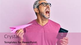  Presentation with passport - Cool new PPT theme with middle-age-grey-haired-man backdrop and a coral colored foreground