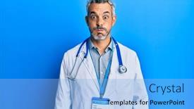  Presentation with grey - Colorful presentation theme enhanced with middle-age-grey-haired-man backdrop and a light blue colored foreground